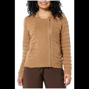 LB70 by Lloyd Boston Women's Moto Sweater Cardigan Toasted Coconut - Regular
